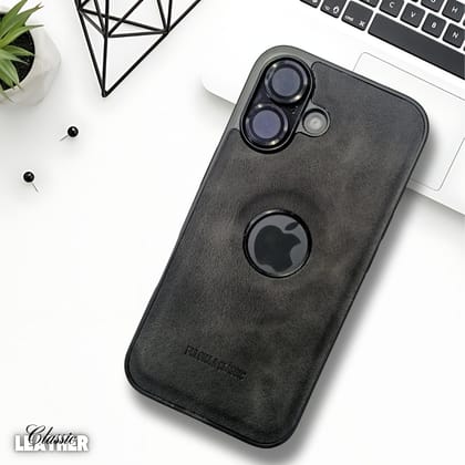 Black Classic Leather Case for Apple Iphone 16