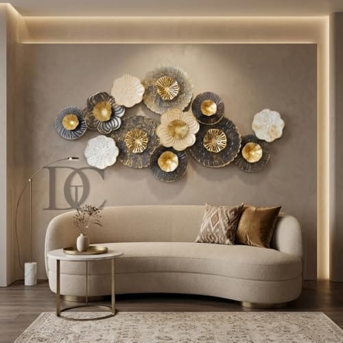 Wall Art for Living Room, Floral Wall Decor for Sofa Back Wall, Modern Abstract Metal Wall Hanging in Gold Black