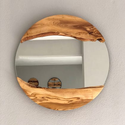 Handmade Wood Round Wall Mirror  Live Edge Wooden Frame | Rustic Natural Home Decor ( Size - 16" )