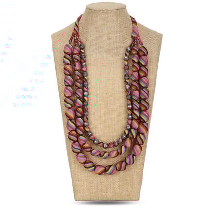3 layer fabric beaded necklace in silk
