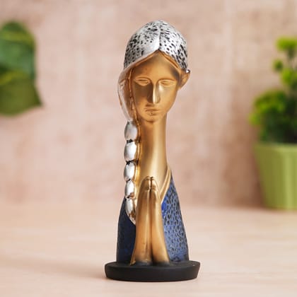 eCraftIndia Silver and Golden Polyresin Handcrafted Women Praying Statue Human Figurine