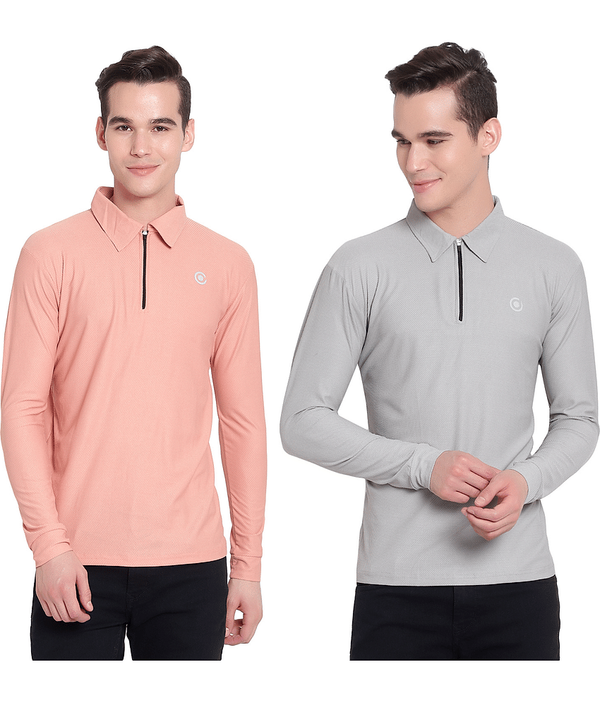 Diaz Pack of 2 Polyester Regular Fit Solid Full Sleeves Men's Polo T Shirt ( Multicolor )
