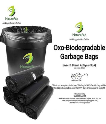 Naturepac Garbage Bags Biodegradable Premium Black Large Size 60 Cm X 81 Cm / 24x32 Inches, (90 Bags)