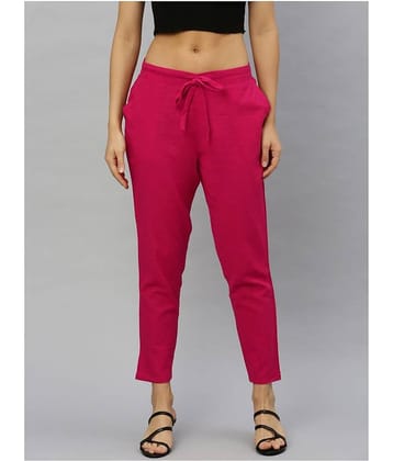 Yash Gallery Cotton Straight Women's Casual Pants ( Pink )