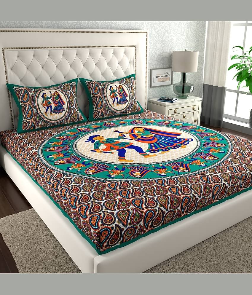 ABHACLOTHO Cotton 1 Double Bedsheet with 2 Pillow Covers ( Multicolor )