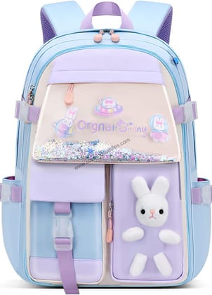 Cute Bunny Soft Toy Backpack for Small Primary School Kids with Multiple Zip Pockets and Anti-Theft Pocket-Blue