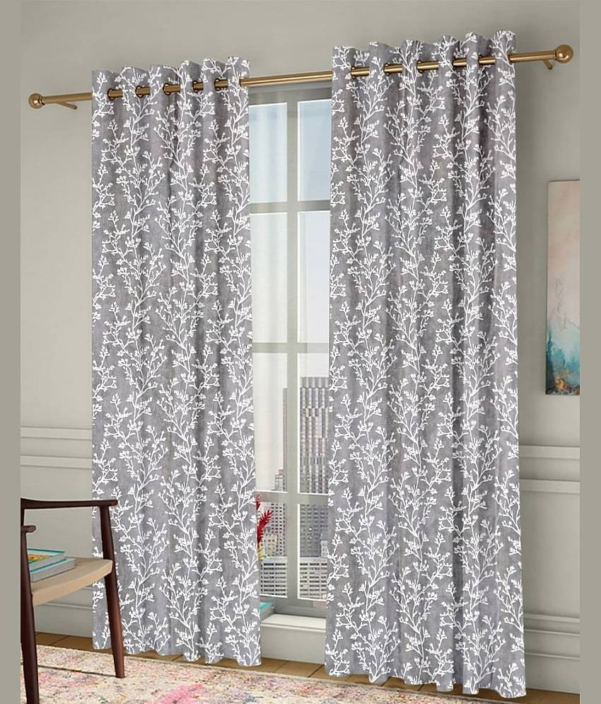 Homefab India Floral Room Darkening Eyelet Curtain 5 ft ( Pack of 2 ) - Blue