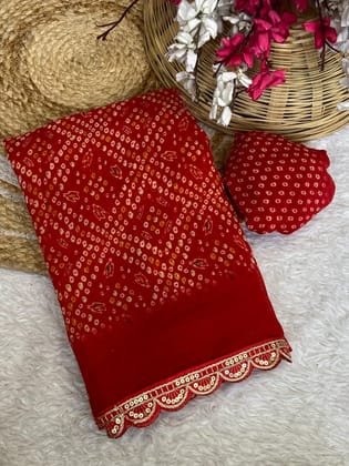 Bandhani Prints with Embroidered Lace