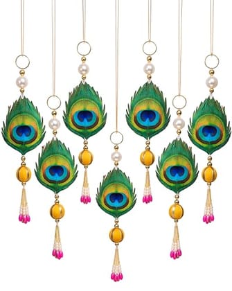 Decor Peacock Feather Hanging Ornament for Ganpati Diwali Navratri and Pooja Setup for Home Entrance Mandir Temple