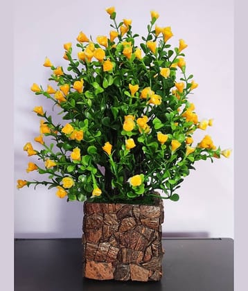 BAARIG - Yellow Rose Artificial Flowers With Pot ( Pack of 1 )