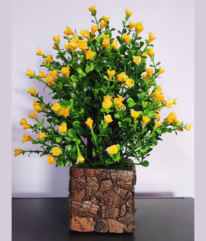 BAARIG - Yellow Rose Artificial Flowers With Pot ( Pack of 1 )