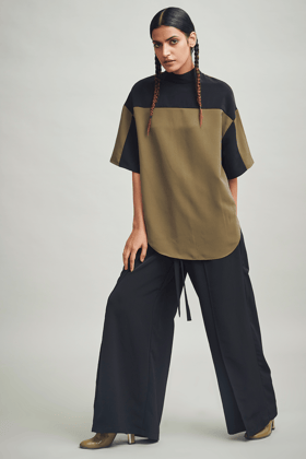COLOR BLOCK BLOUSE-XXS / Military Green