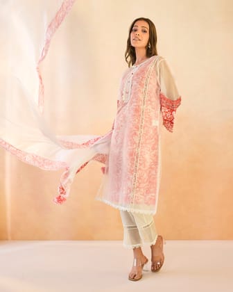 Rose Floral Dupatta-One Size / Rose White