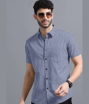 Ethnic Trendz Cotton Blend Regular Fit Checks Half Sleeves Men's Casual Shirt - Navy Blue ( Pack of 1 )