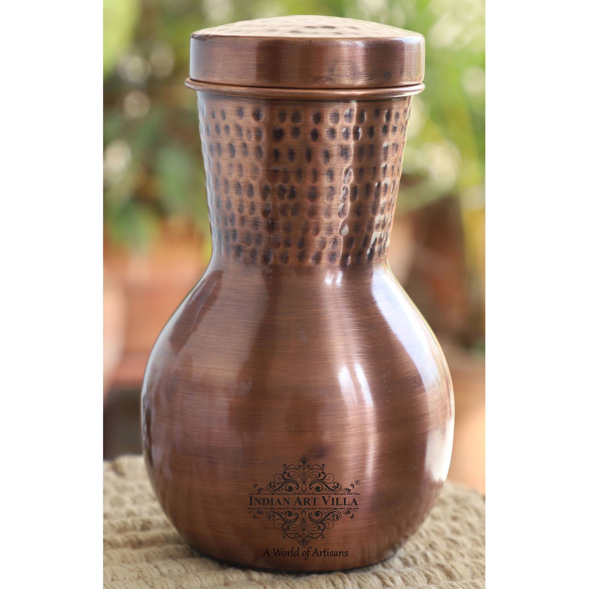 Copper Bedroom Bottle With Hammered & Smooth Matka Design Lacquer Coated, Drinkware & Storage Purpose-1