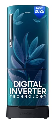 Samsung 183 L, 4 Star, Digital Inverter, Direct-Cool Single Door Refrigerator (RR20H28249U/NL, Paradise Bloom Blue, Base Stand Drawer, Single Touch Defrost, 2026 Model) Samsung 183 L, 4 Star, Digital Inverter, Direct-Cool Single Door Refrigerator (RR20H2
