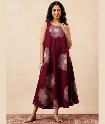 Vbuyz Women Cotton Printed A-line Dress ( Magenta )