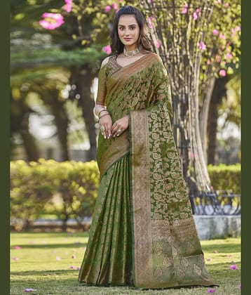 Samah Organza Woven Saree With Unstitched Blouse Piece ( Red )