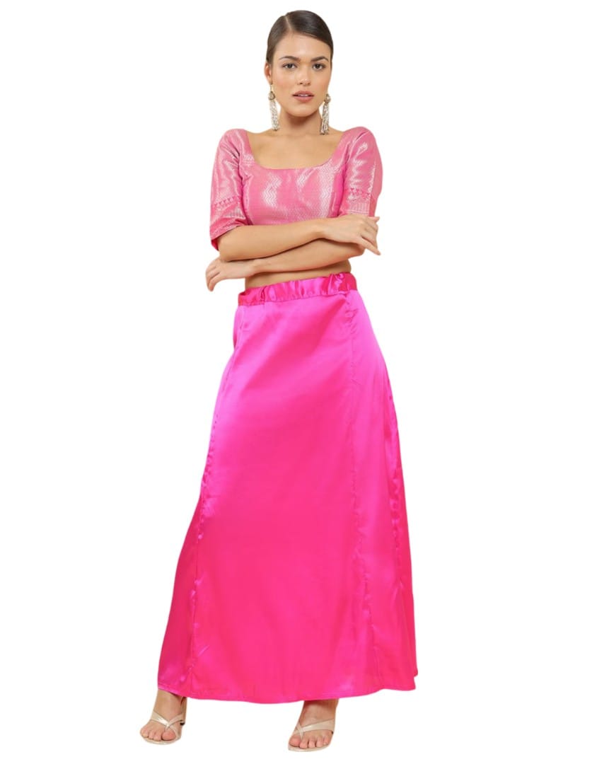 Women's Silk Solid Free Size Petticoat (Pink)