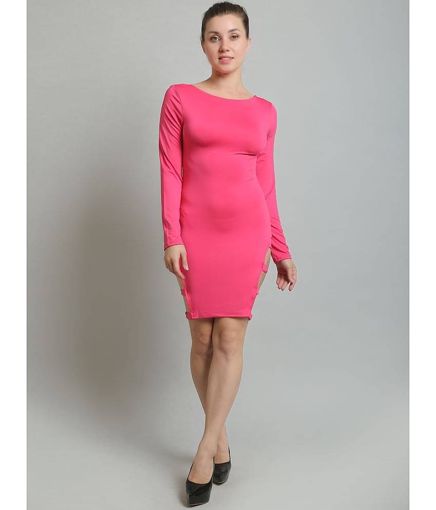 N-Gal Women Lycra Solid Cut Out Dress ( Pink )