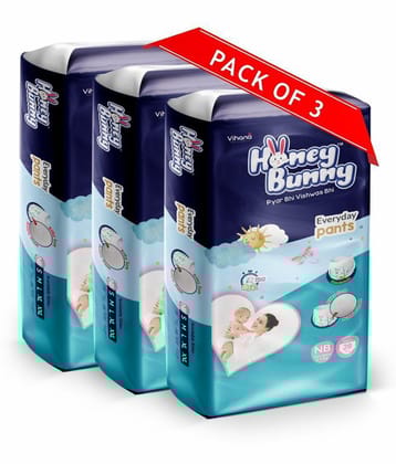 Honey Bunny Pants Diapers New Born-84pcs(Pack of 3)Wetness Indicator,Silky Soft-Bubble sheet (0-5kg)