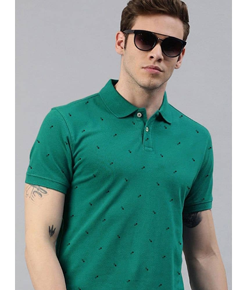 Merriment Pack of 1 Cotton Blend Regular Fit Printed Half Sleeves Men's Polo T Shirt ( Green )