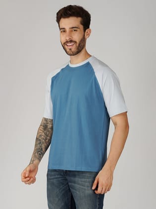 Ocean Blue with Ice Blue Raglan Oversized T-Shirt-Ocean Blue / M
