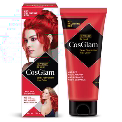 COSGLAM Semi Permanent Hair Color, No Peroxide, Non Oxidative, Ammonia Free Hair Colour 23 Valentine Red - 120gm