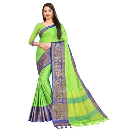 Generic Women's Cotton Silk  Saree with Blouse (Green, 5 - 6 Mtrs)