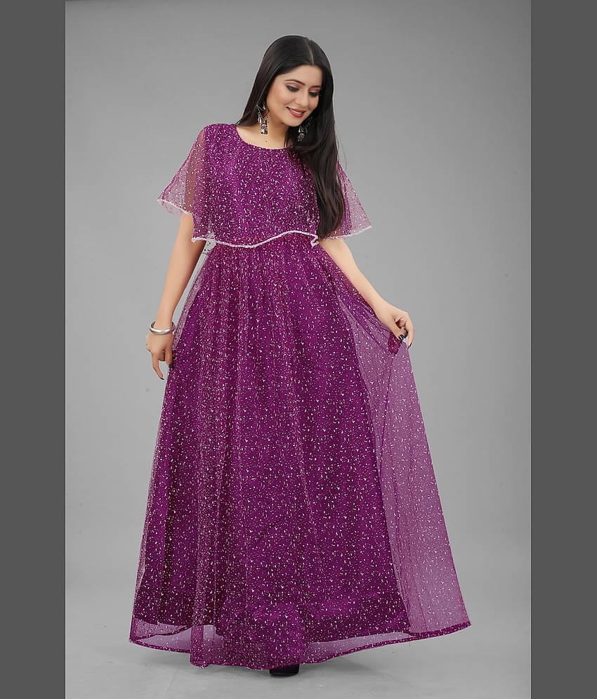 Apnisha - Pink Flared Net Women's Stitched Ethnic Gown ( Pack of 1 )