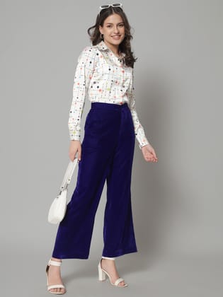Comfortable Velvet Trouser- Blue-L