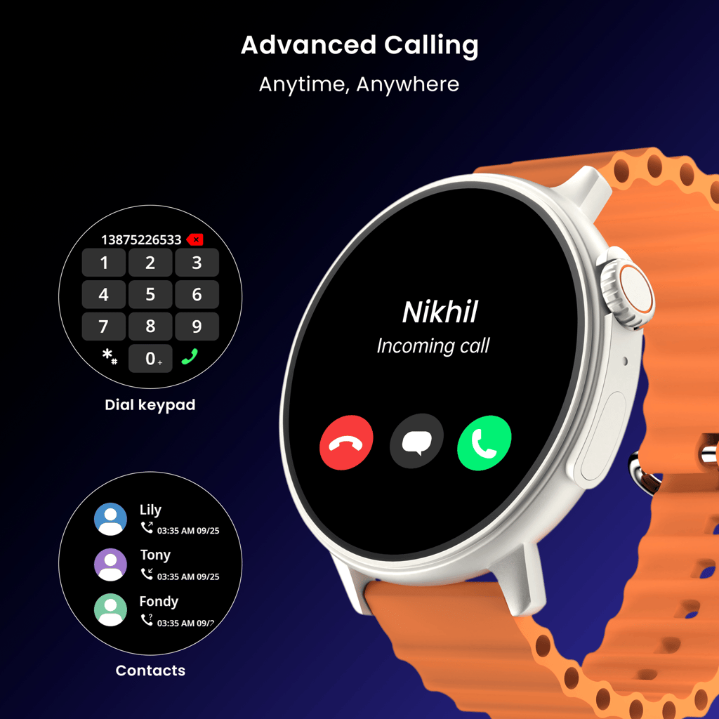 CELLECOR M7 PRO RAY 1.43" AMOLED Display | 700 NITS | AOD | BT-Calling | AI Voice | Split Screen | IP67 | Rotating Crown | SmartWatch (Golden Orang)