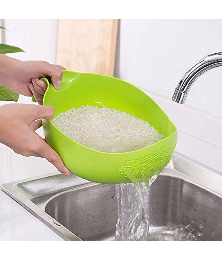 LIPELY PRODUCTS Green Virgin Plastic Plastic Rice Wash Bowl with Handle ( Set of 1 )