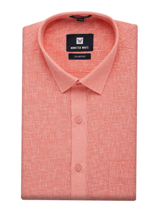 Mens Cotton Coral Colour Regular Fit Shirt Diamond-36 / H/S / Coral