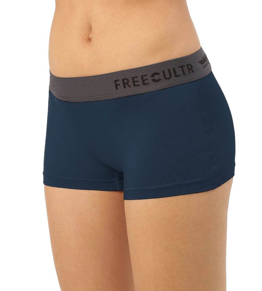 Freecultr Women's Underwear Antibacterial Micromodal Airsoft | Boy Short - Non-Itch, No Chafing, Sweat-Proof Comfort Pack of 1-Prussian Blue