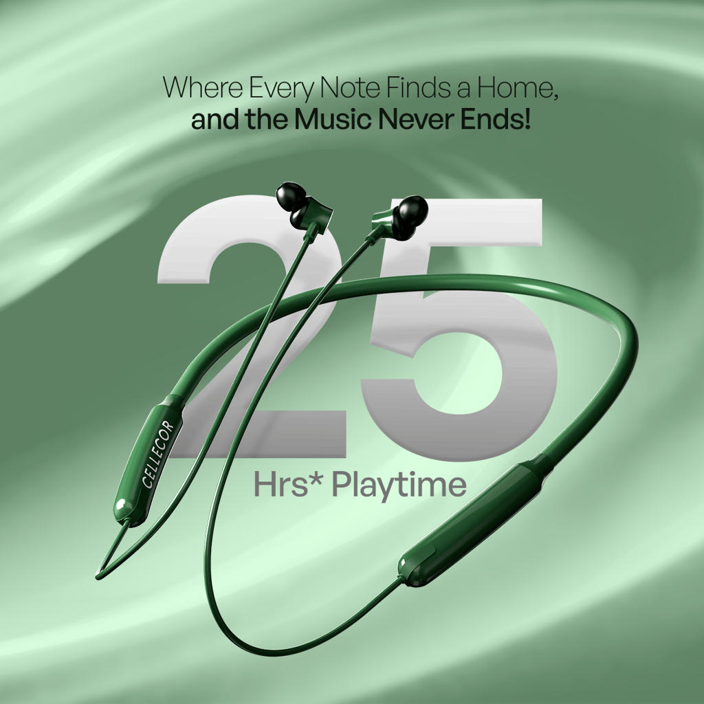 Cellecor NK-3 Wireless Waterproof Neckband with 25 Hrs playtime Headphone Bluetooth - Green