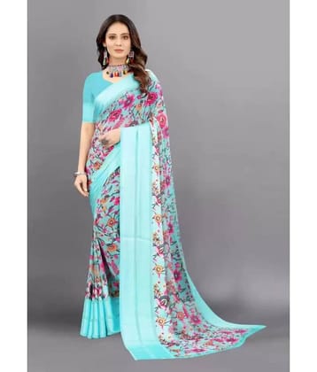 Sitanjali Lifestyle Georgette Printed Saree With Unstitched Blouse Piece ( SkyBlue )