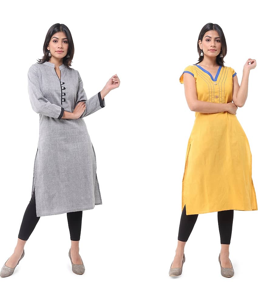 DESHBANDHU DBK - Multicolor Cotton Women's Straight Kurti ( Pack of 2 )