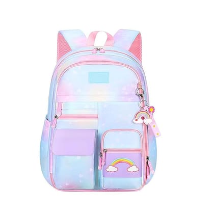 Cute Rainbow Backpack for Small Primary School Kids with Multiple Zip Pockets and Anti-Theft Pocket-Sea Green