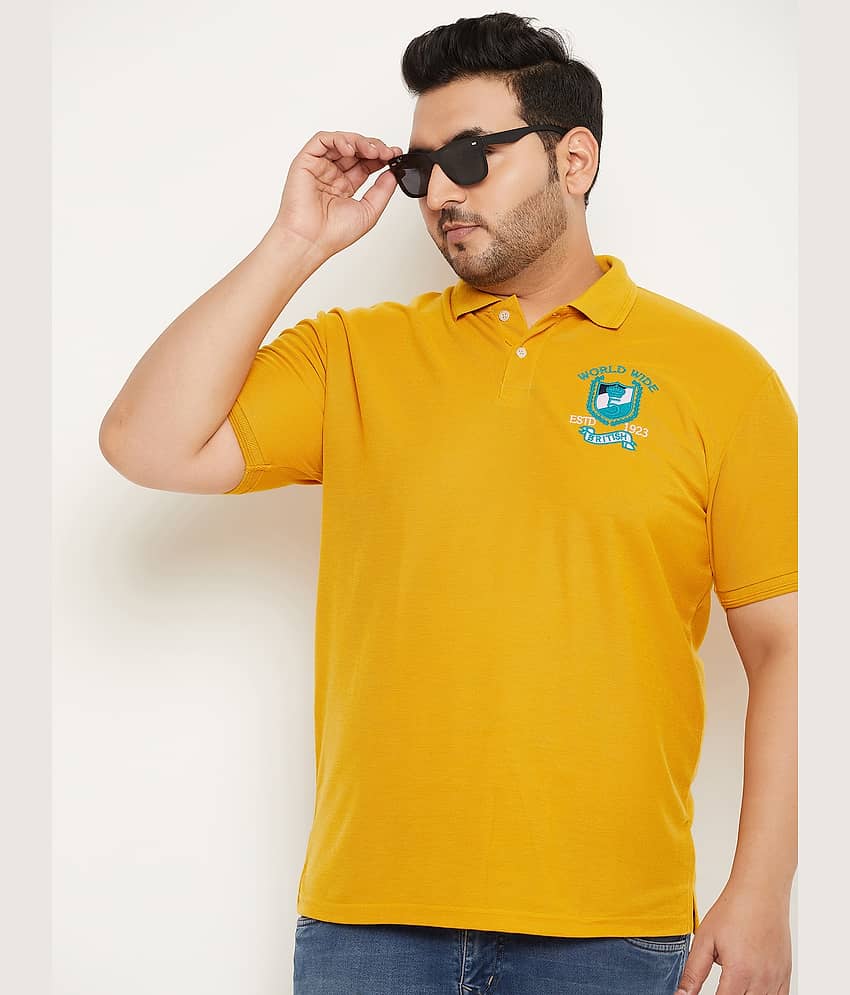 GET GOLF Pack of 1 Cotton Blend Regular Fit Solid Half Sleeves Men's Polo T Shirt ( Mustard )