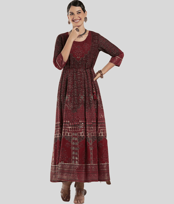 Juniper - Maroon Georgette Women's Anarkali Kurti ( Pack of 1 )