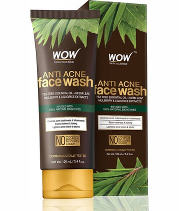 WOW Anti Acne Neem & Tea Tree Face Wash - OIL Free - No Parabens, Sulphate, Silicones & Color - 100mL
