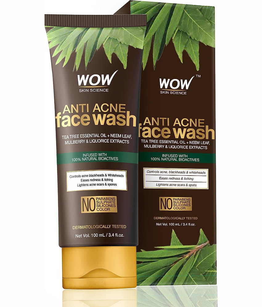 WOW Anti Acne Neem & Tea Tree Face Wash - OIL Free - No Parabens, Sulphate, Silicones & Color - 100mL