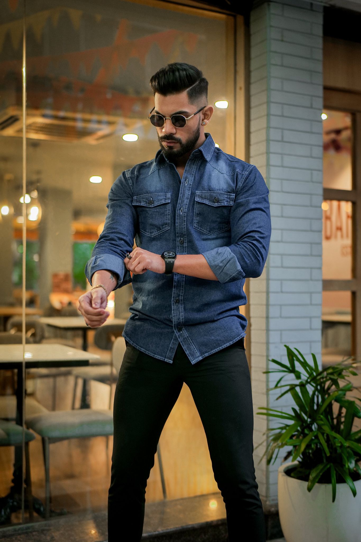 Blue Denim Double Pocket Full Sleeve Shirt
