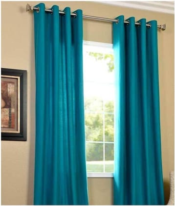 Phyto Home Solid Semi-Transparent Eyelet Door Curtain 7 ft Pack of 2 -Aqua