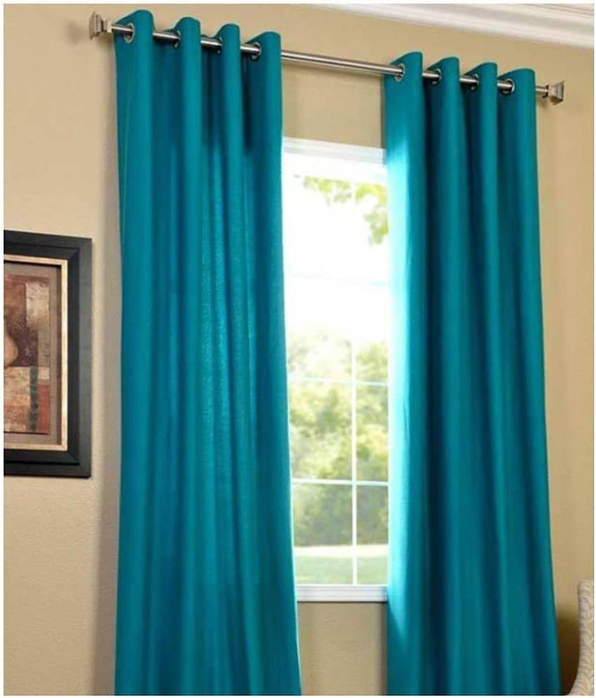 Phyto Home Solid Semi-Transparent Eyelet Door Curtain 7 ft Pack of 2 -Aqua