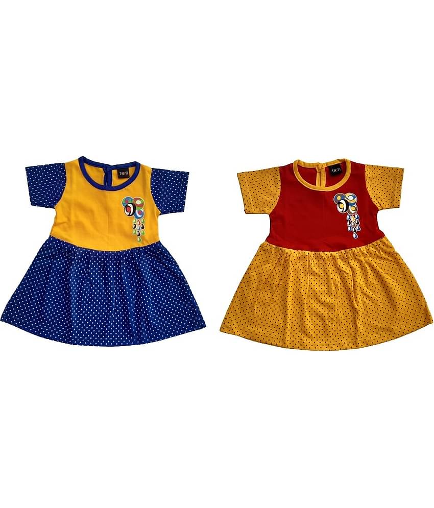 TRITI Baby Girls Cotton Blend Frocks ( Red & Green )