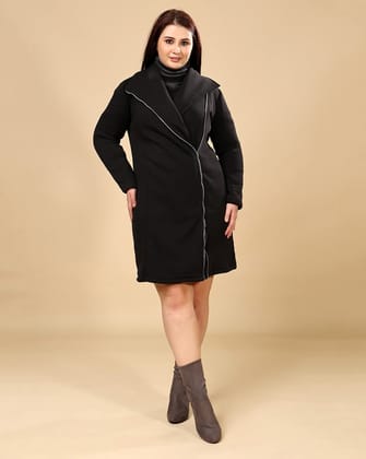Black Solid Ziip Up Overcoat-L / Black