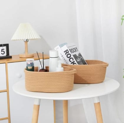 Generic Cotton 2 Pcs 10x7x4 Inch Oval Storage Basket For Clothes (Beige)-PID66385 Generic Cotton 2 Pcs 10x7x4 Inch Oval Storage Basket For Clothes (Beige)-PID66385