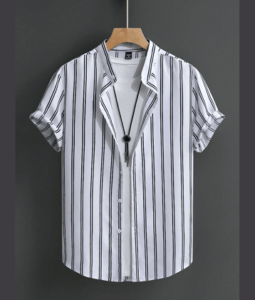 AAPSKA Poly Cotton Regular Fit Striped Half Sleeves Men's Casual Shirt - White ( Pack of 1 )